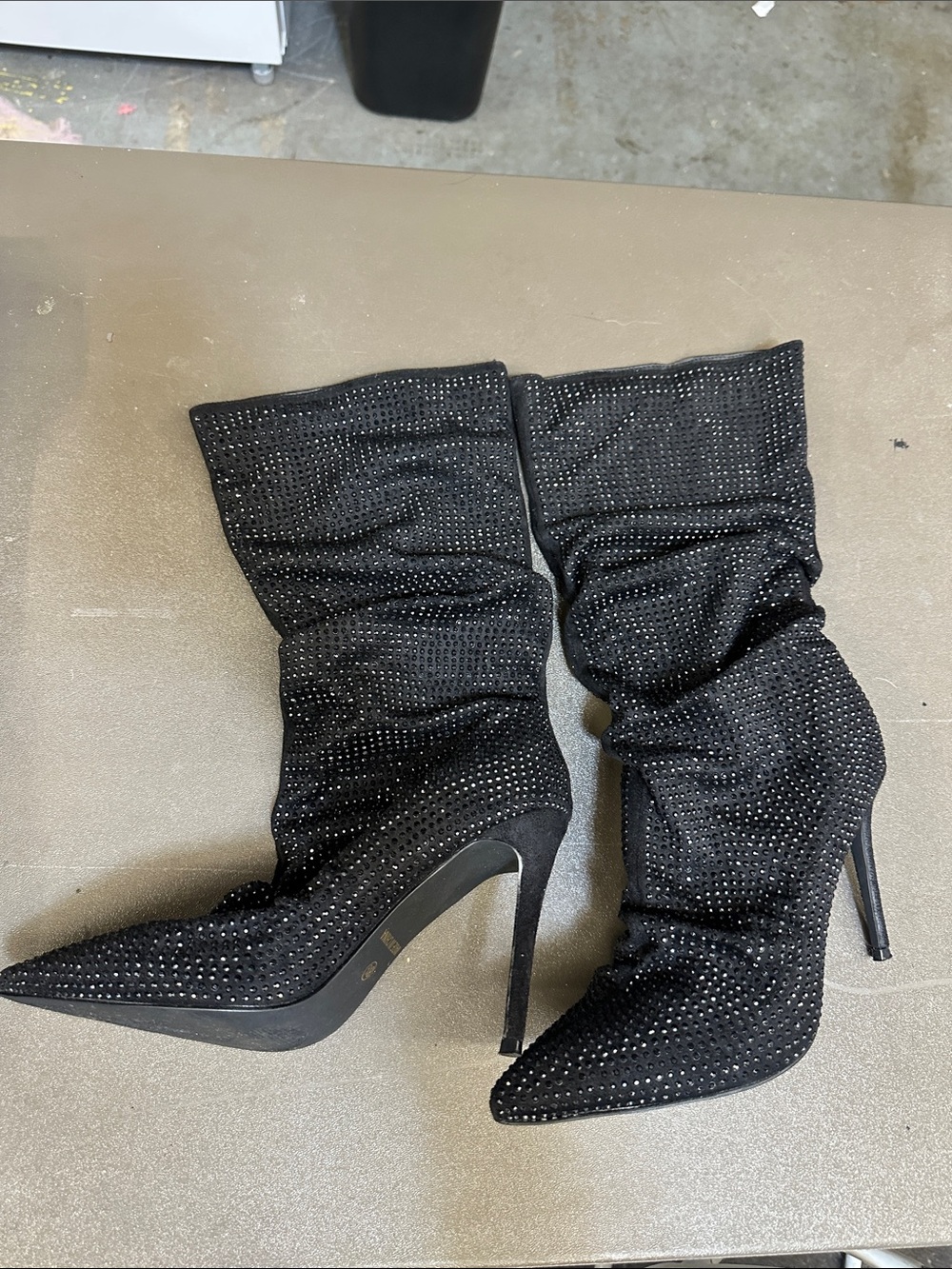 Black Studded Pointed Toe Stiletto Boots 8.5